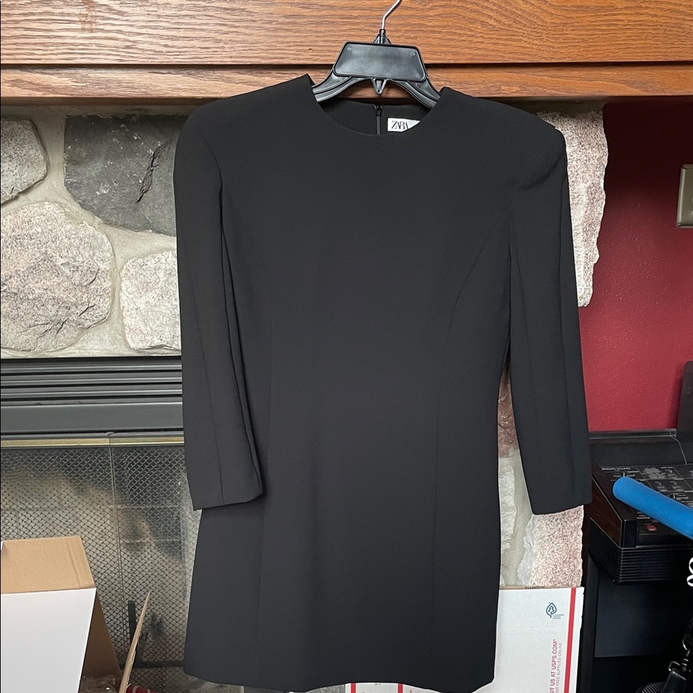 Zara Classic Black Long Sleeve Padded Dress